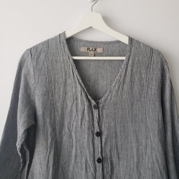 flax button front striped 100% tunic top size 4 - Picture 3 of 8